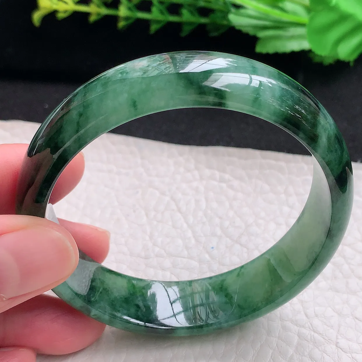 hy自然光58*15*6.6轮胎镯 天然缅甸翡翠a货冰油飘花宽边玉手镯 玉手环