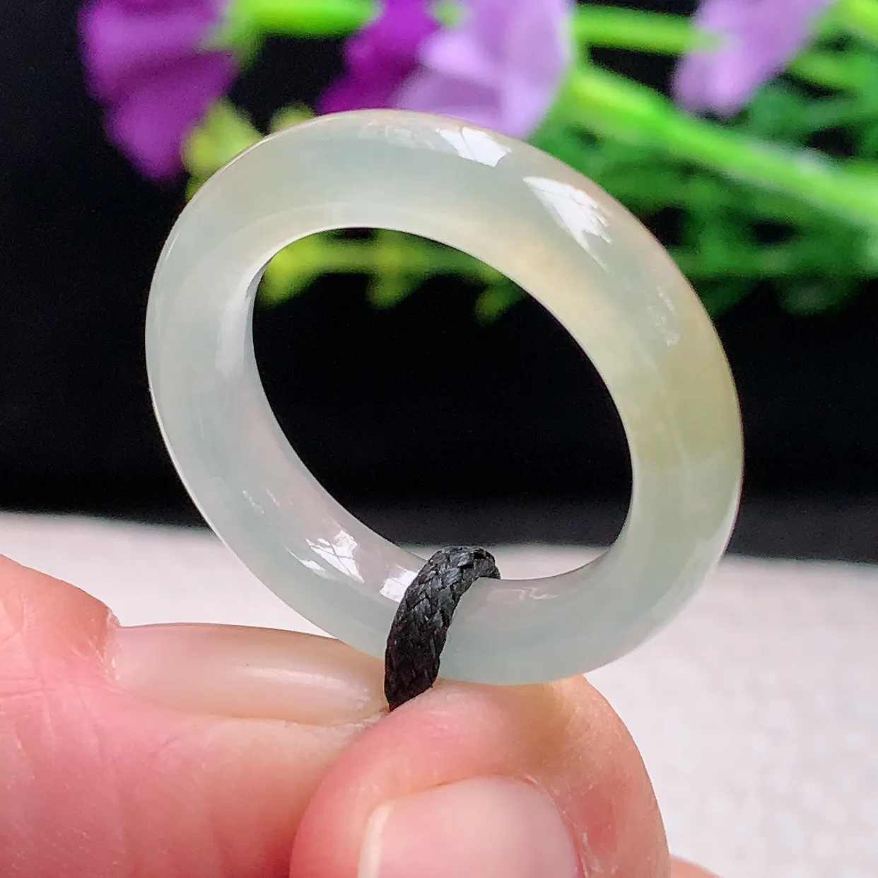 zl自然光20*6*4天然缅甸翡翠a 货19.5mm内径冰糖雪梨黄玉戒指 玉指环