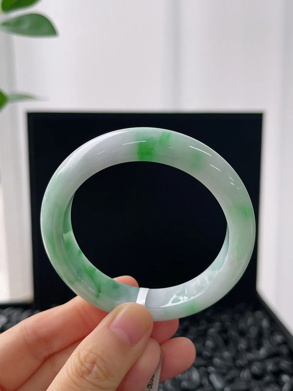 正圈51.3圈口，翡翠糯化种飘绿手镯