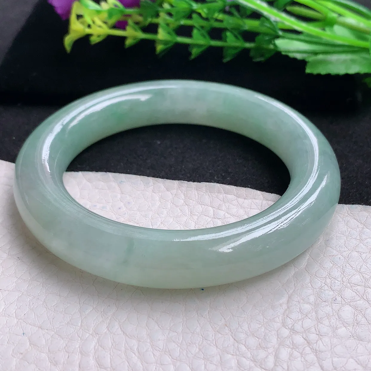 hy自然光57*12.7*12胖圆镯 天然缅甸翡翠a货冰晴圆条玉手镯 玉手环