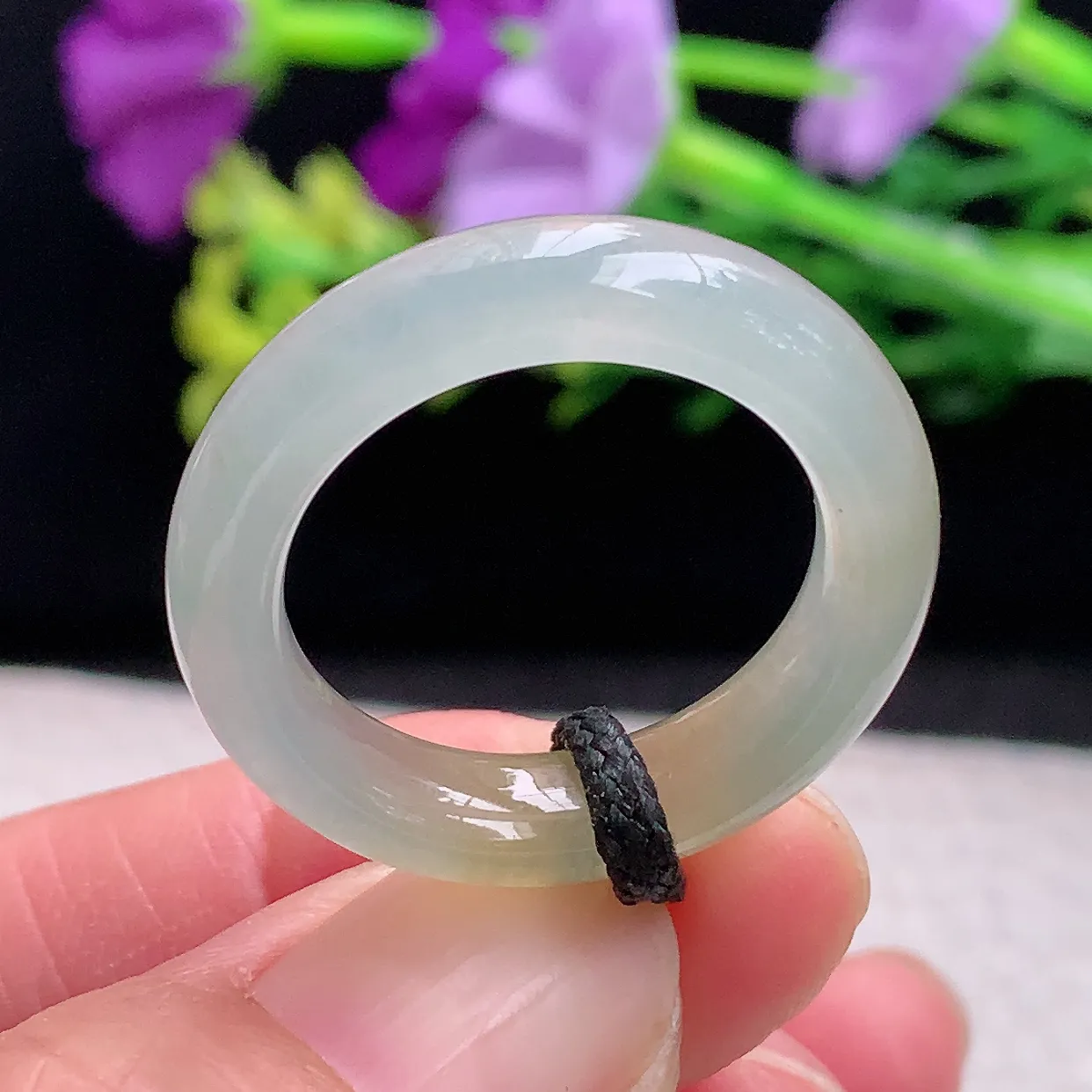 zl自然光20*6*4天然缅甸翡翠a 货19.5mm内径冰糖雪梨黄玉戒指 玉指环