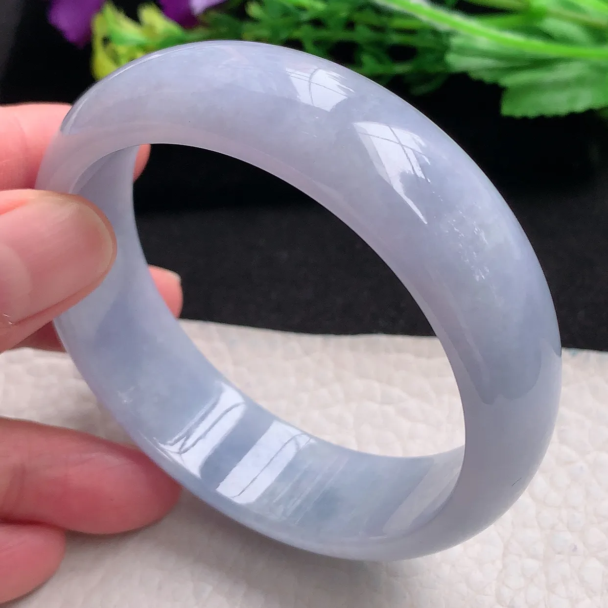 hy自然光58.5*17.8*7.2轮胎镯 天然缅甸翡翠a货紫罗兰高雅宽边玉手镯 玉手环