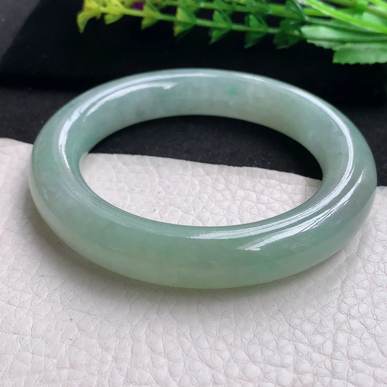 hy自然光57*12.7*12胖圆镯 天然缅甸翡翠a货冰晴圆条玉手镯 玉手环