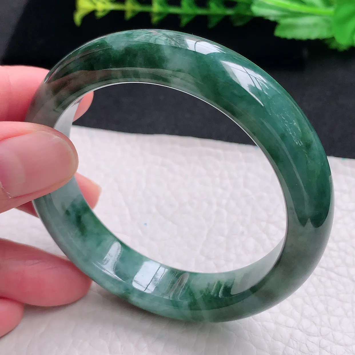 js自然光55.5*13.5*8.5平安镯 天然缅甸翡翠a货冰飘花宽边玉手镯 玉手环