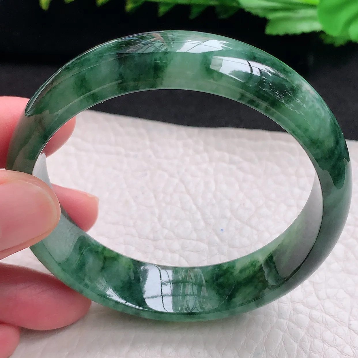 hy自然光58*15*6.6轮胎镯 天然缅甸翡翠a货冰油飘花宽边玉手镯 玉手环