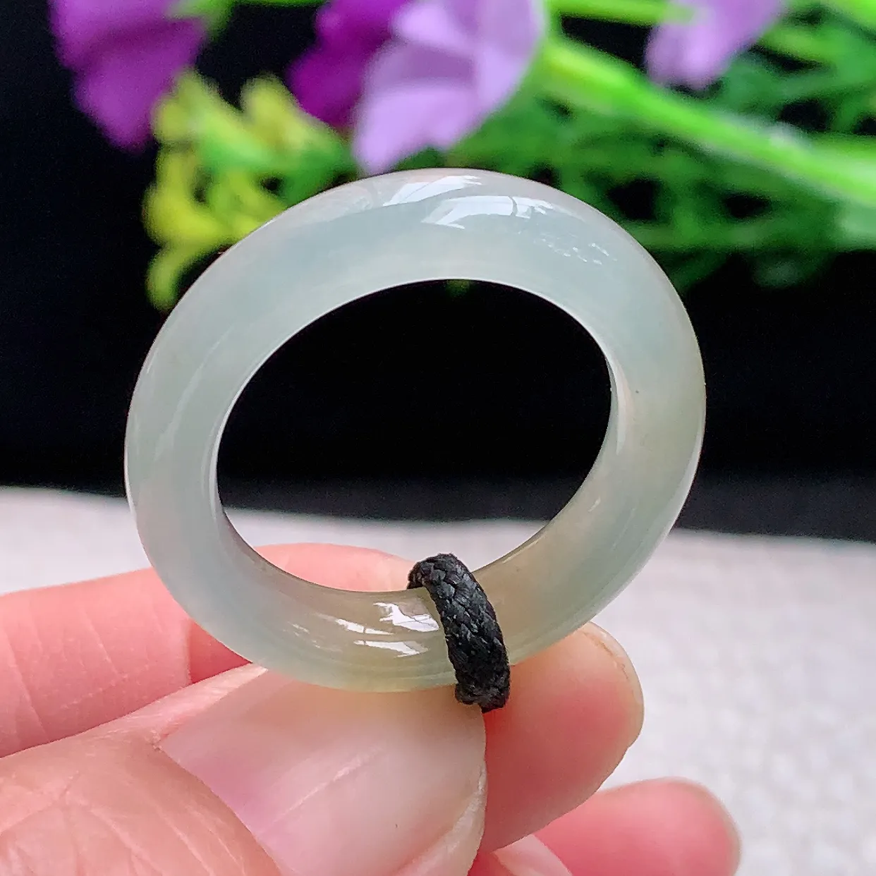 zl自然光20*6*4天然缅甸翡翠a 货19.5mm内径冰糖雪梨黄玉戒指 玉指环