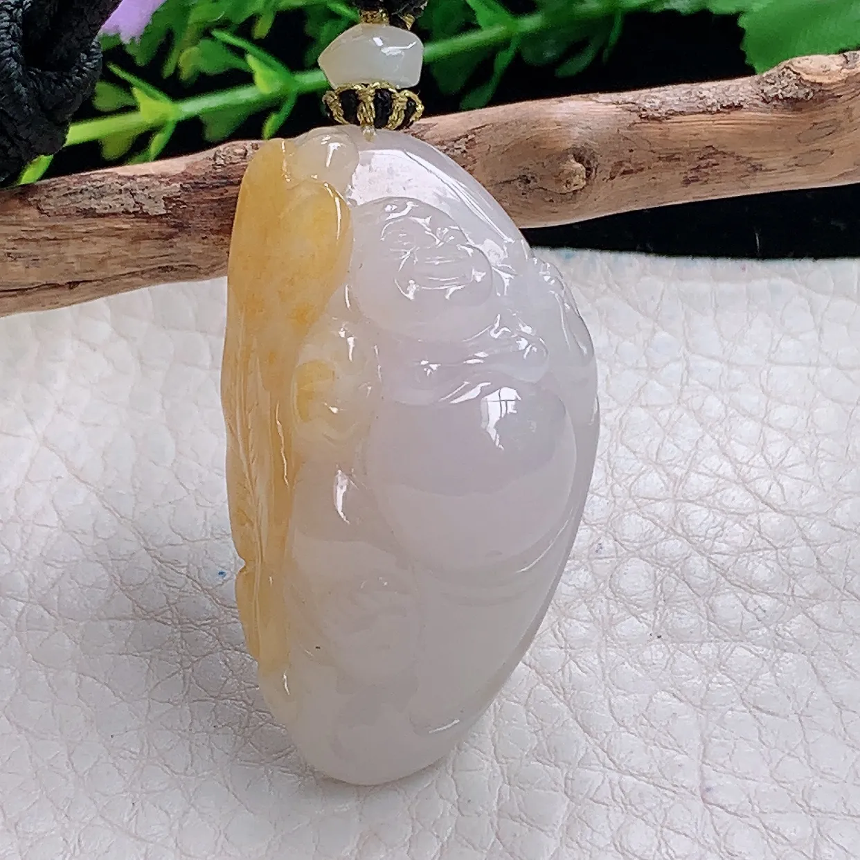 yl自然光44.5*24*16.5天然缅甸翡翠a货精雕冰双彩弥勒佛 站佛玉坠 玉挂件