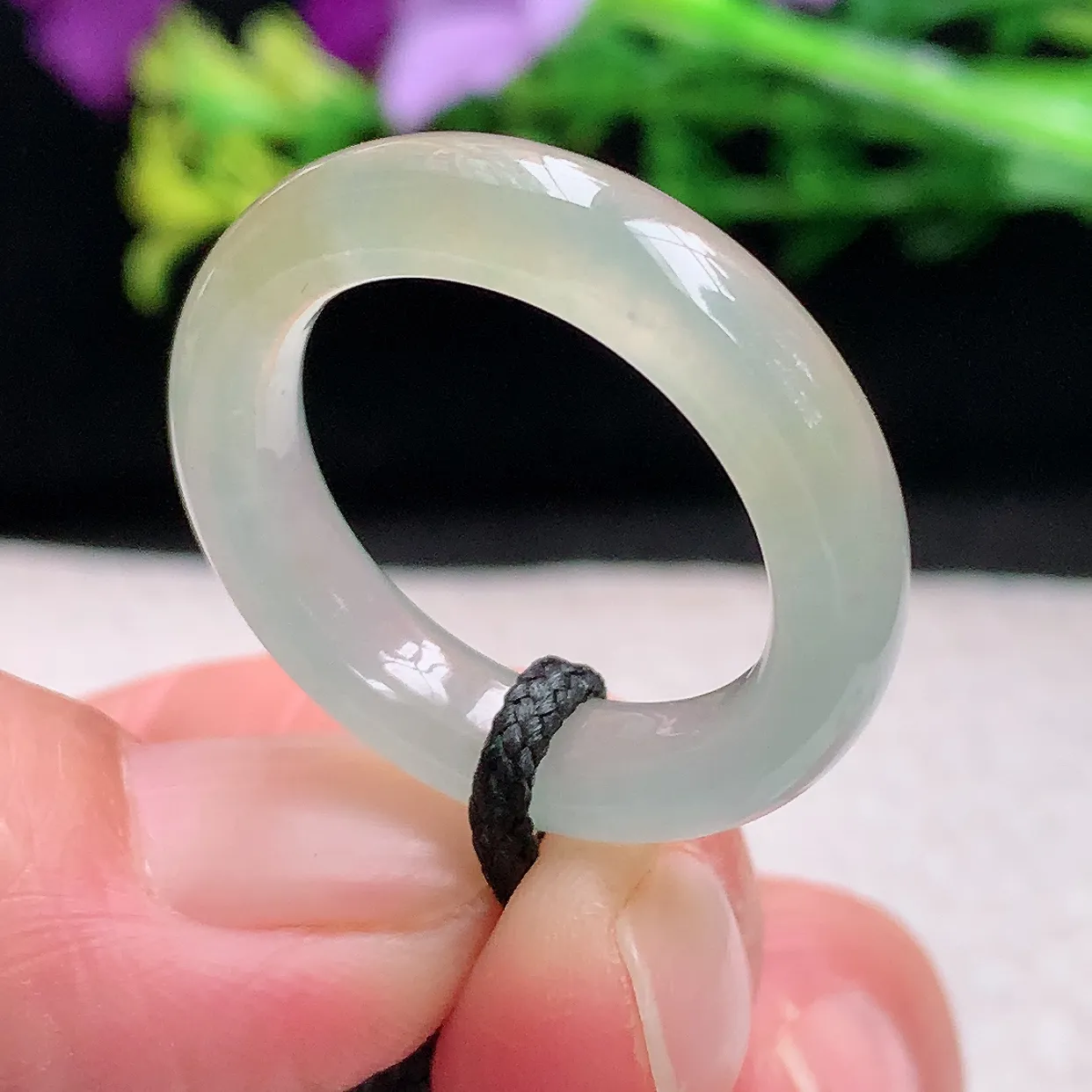 zl自然光20*6*4天然缅甸翡翠a 货19.5mm内径冰糖雪梨黄玉戒指 玉指环