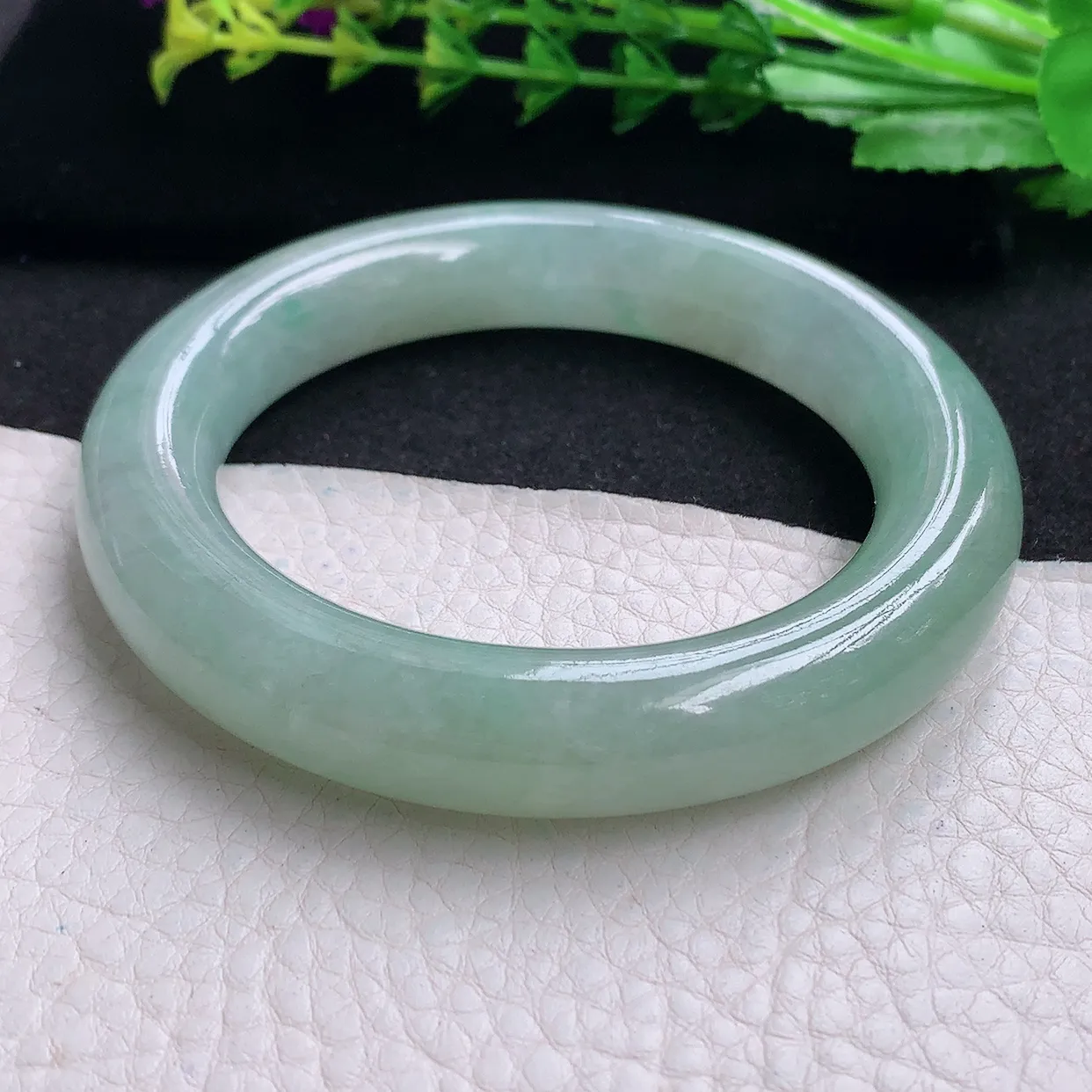 hy自然光57*12.7*12胖圆镯 天然缅甸翡翠a货冰晴圆条玉手镯 玉手环