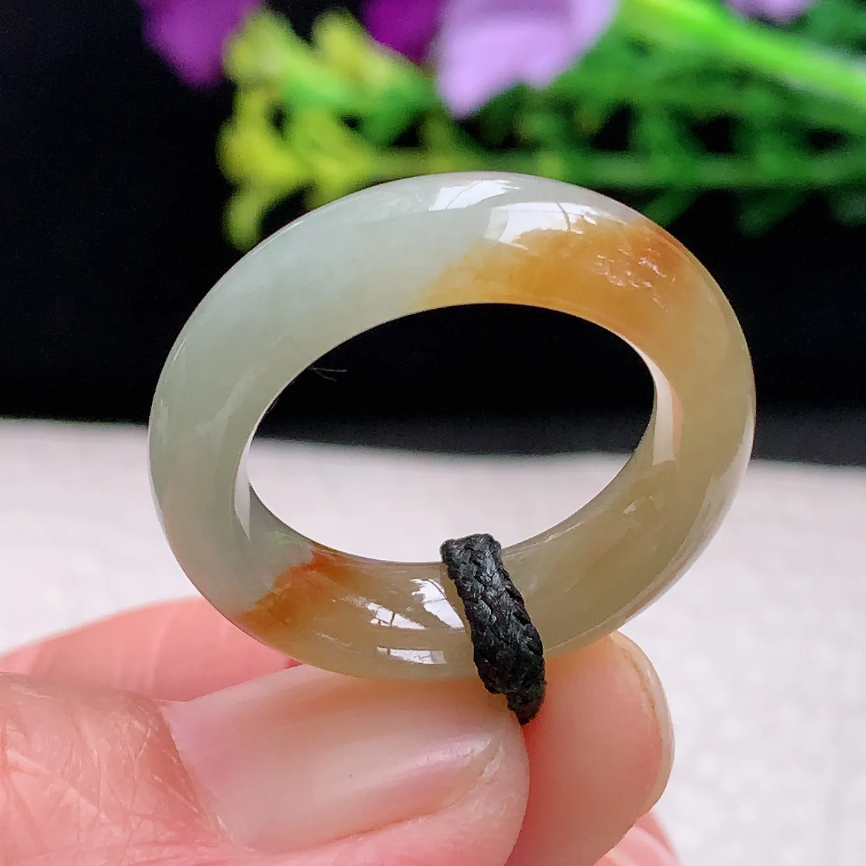 zl自然光18.5*7*4天然缅甸翡翠a 货18.5mm内径冰双彩招财玉戒指 玉指环