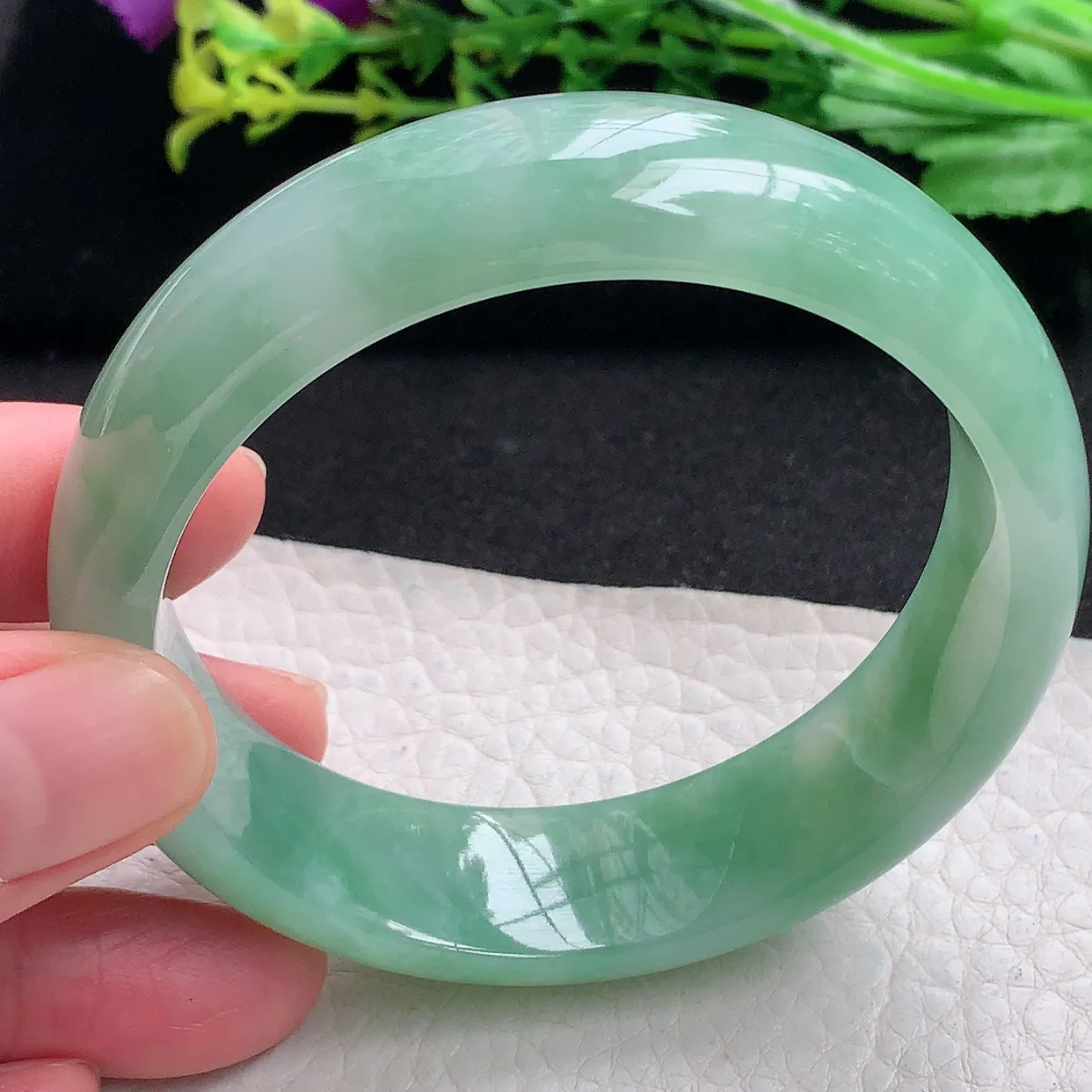 hh自然光58*16.8*7.8轮胎镯 天然缅甸翡翠a货满绿大气宽边玉手镯 玉手环