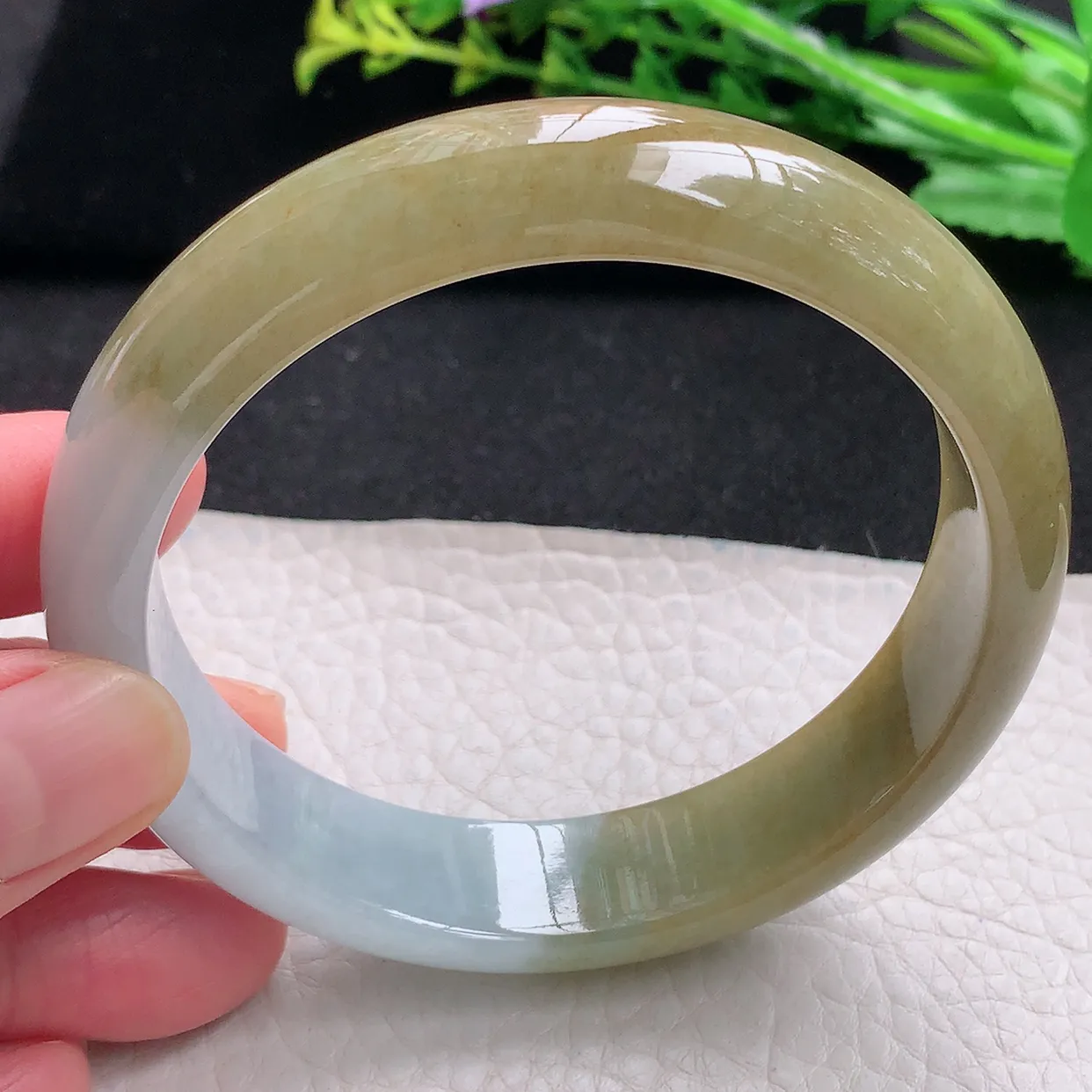 mq大圈口61.5*14.8*7.8平安镯 天然翡翠a货冰双彩宽边玉手镯 玉手环