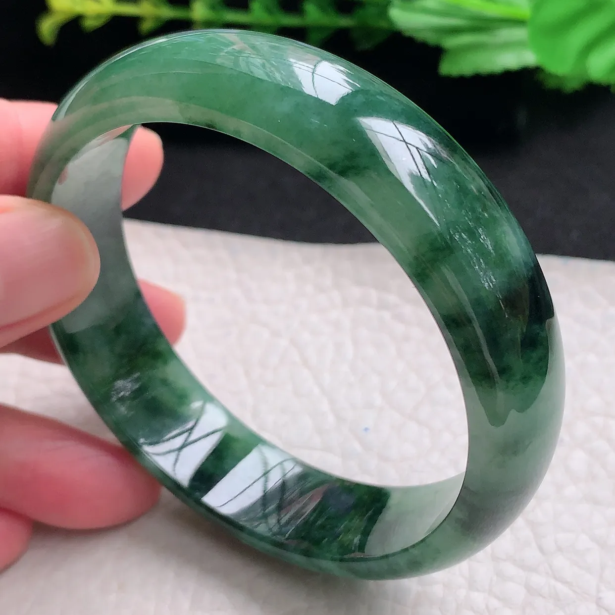 hy自然光58*15*6.6轮胎镯 天然缅甸翡翠a货冰油飘花宽边玉手镯 玉手环