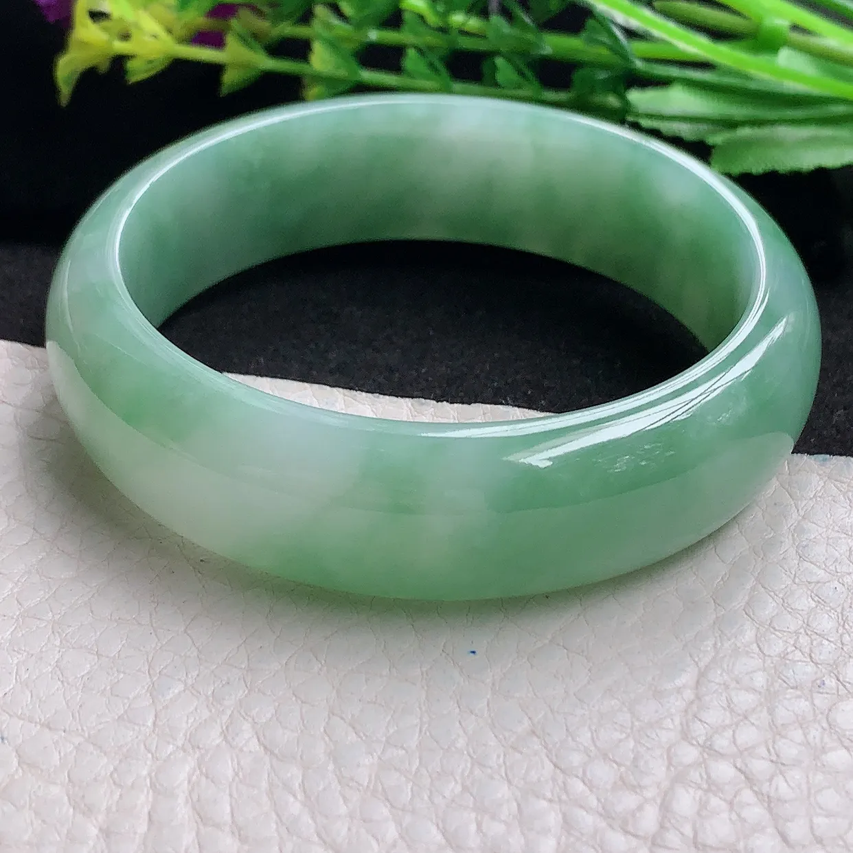 hh自然光58*16.8*7.8轮胎镯 天然缅甸翡翠a货满绿大气宽边玉手镯 玉手环