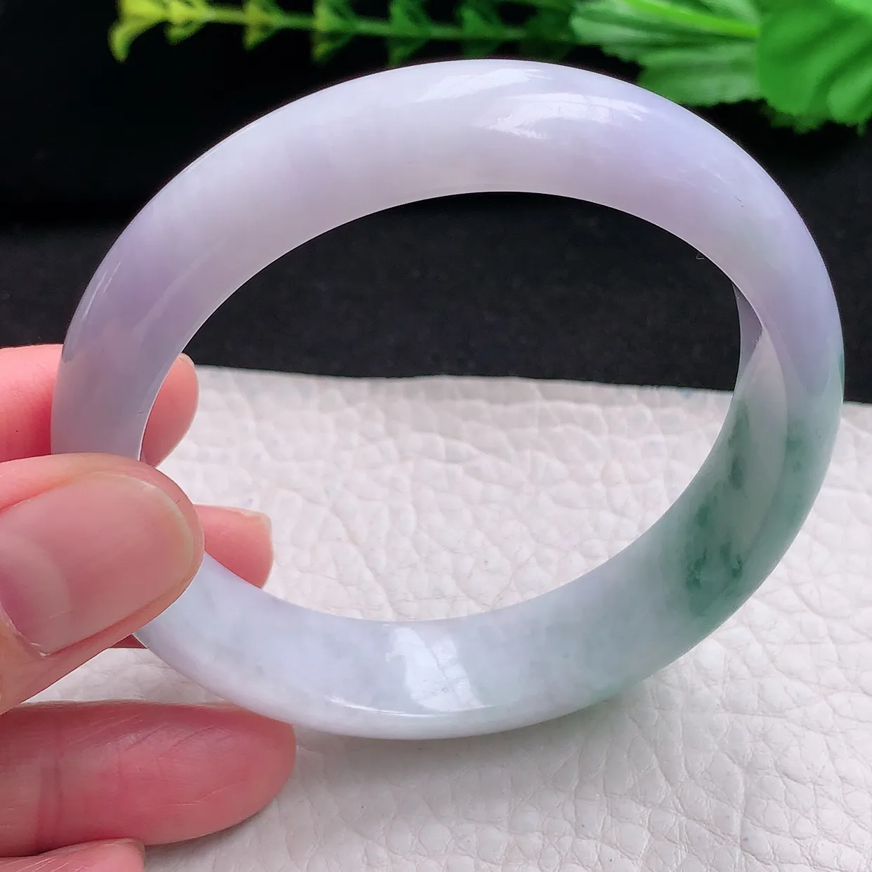 hy自然光57.5*14.3*7.8平安镯 天然缅甸翡翠a货春带彩宽边玉手镯 玉手环