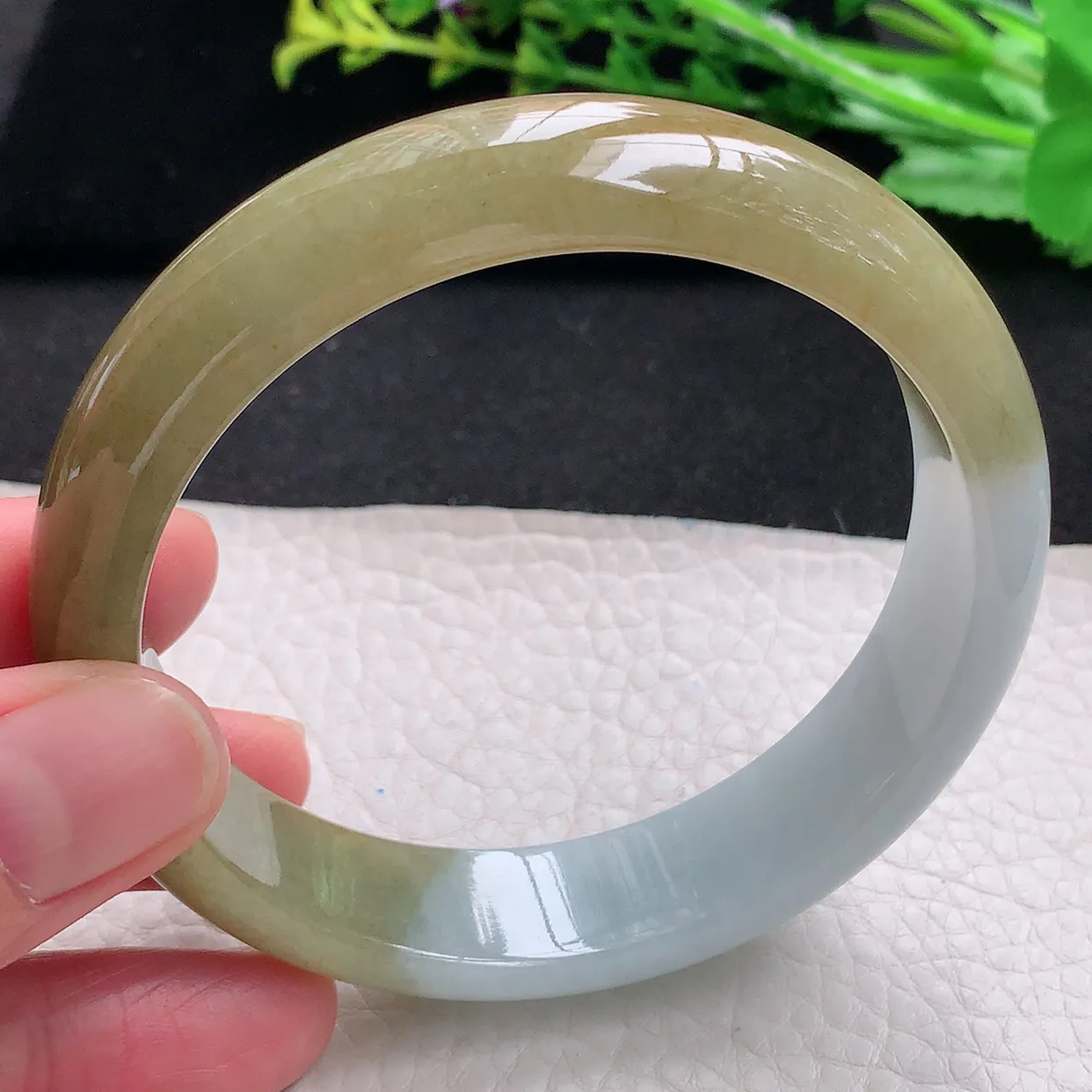 mq大圈口61.5*14.8*7.8平安镯 天然翡翠a货冰双彩宽边玉手镯 玉手环