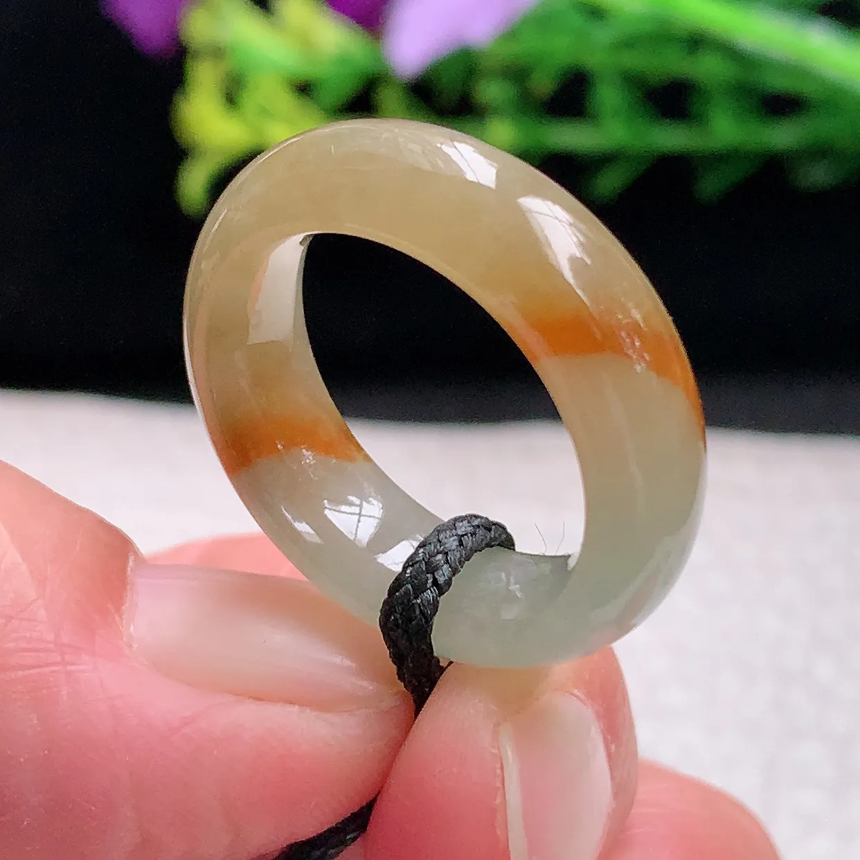 zl自然光18.5*7*4天然缅甸翡翠a 货18.5mm内径冰双彩招财玉戒指 玉指环