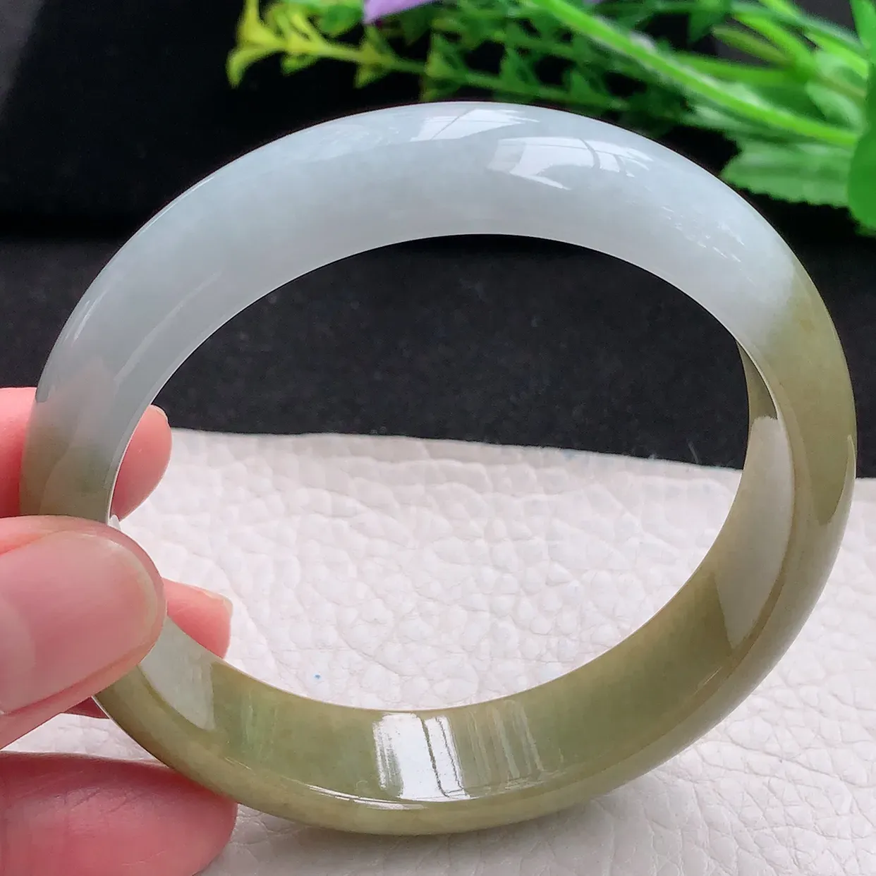 mq大圈口61.5*14.8*7.8平安镯 天然翡翠a货冰双彩宽边玉手镯 玉手环