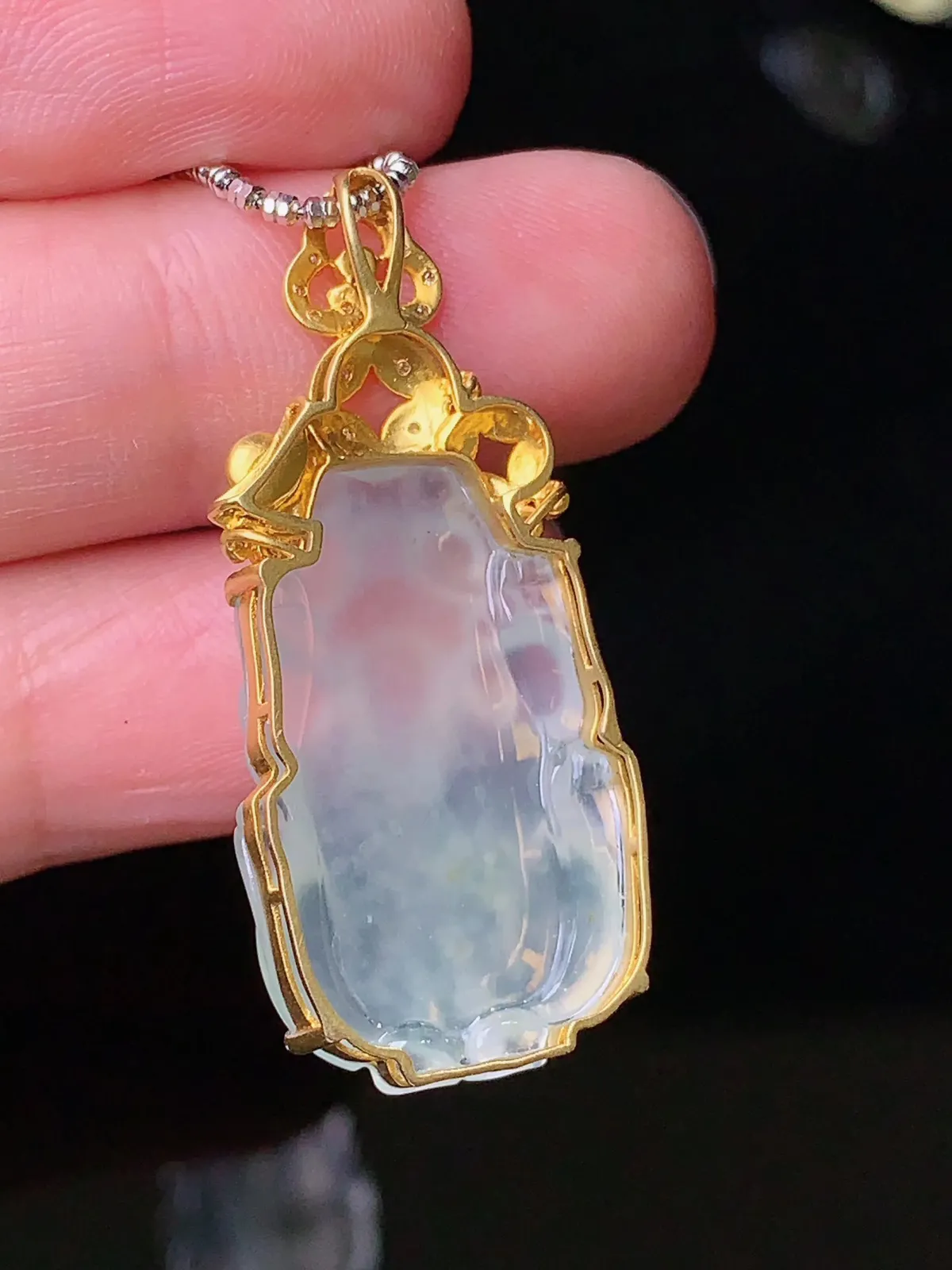 18k金钻镶嵌冰种貔貅吊坠 玉质细腻 色泽清新艳丽 整体尺寸36*15.8*7.2