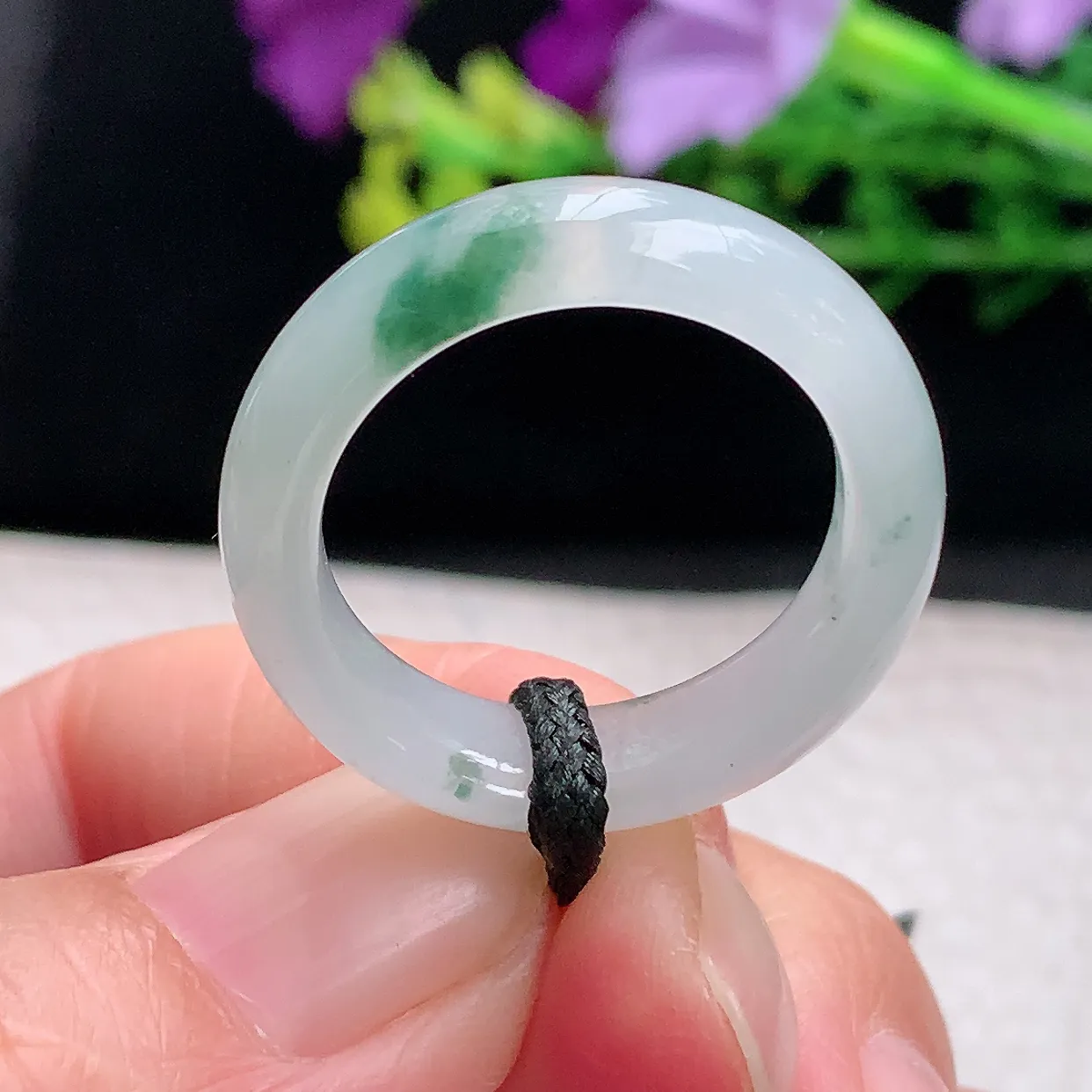 zl自然光19.5*6.7*3.6天然缅甸翡翠a货指环19.5内径冰飘花玉戒指圈