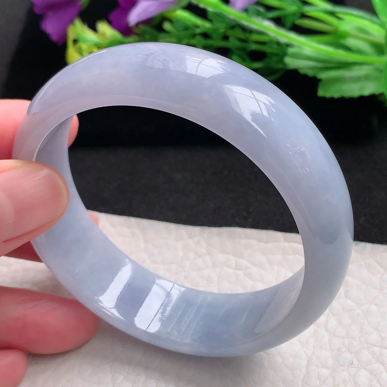 hy自然光58.5*17.8*7.2轮胎镯 天然缅甸翡翠a货紫罗兰高雅宽边玉手镯 玉手环