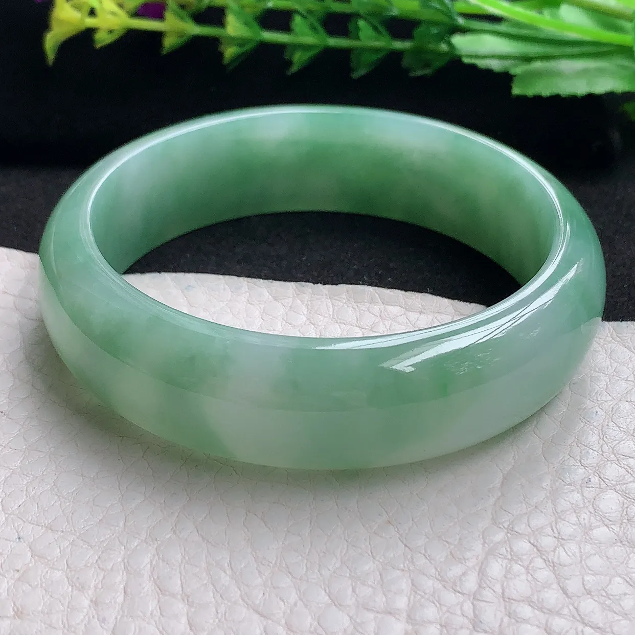 hh自然光58*16.8*7.8轮胎镯 天然缅甸翡翠a货满绿大气宽边玉手镯 玉手环