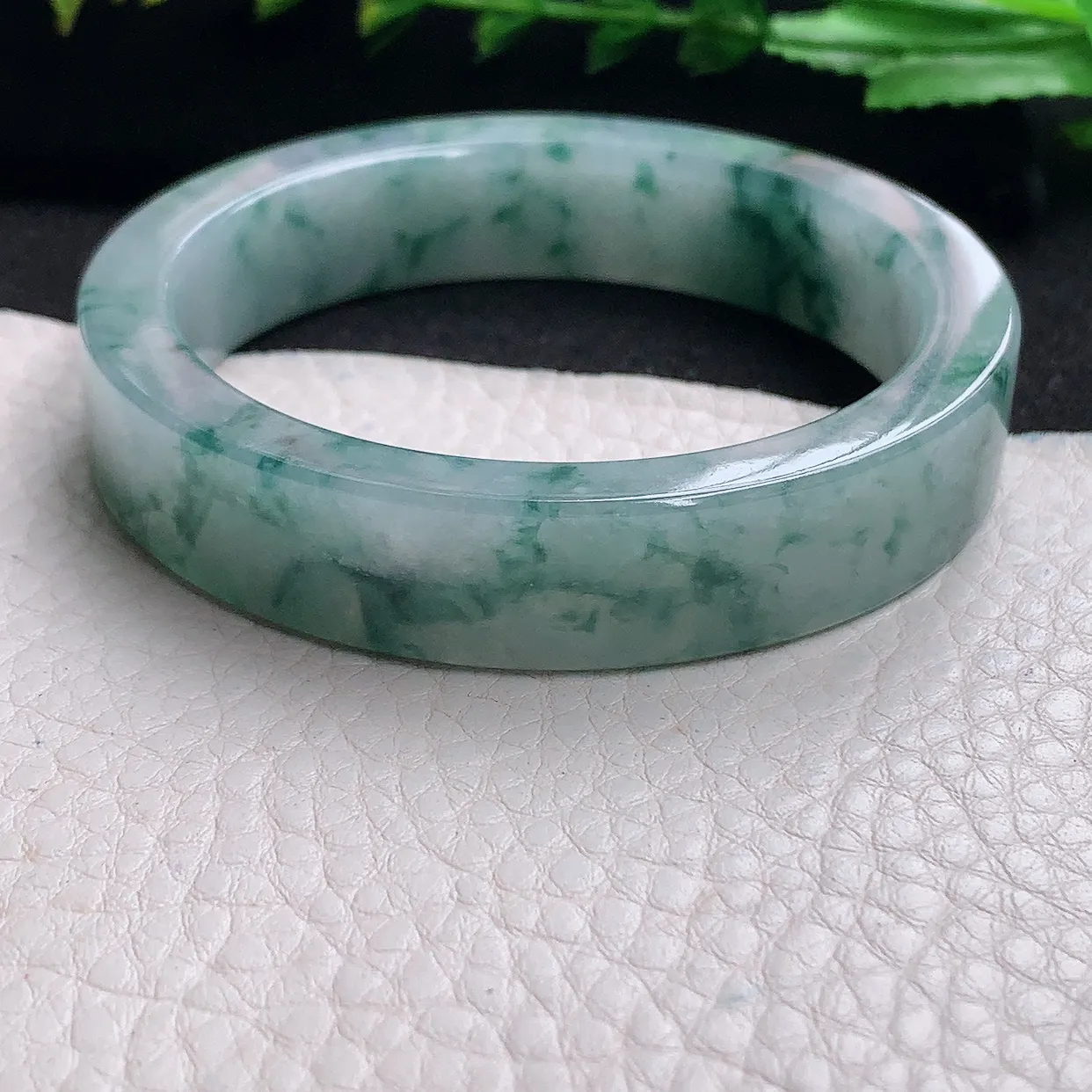 hh特色55*13*7.2宽扁镯 天然缅甸翡翠a货冰飘花宽边玉手镯 玉手环