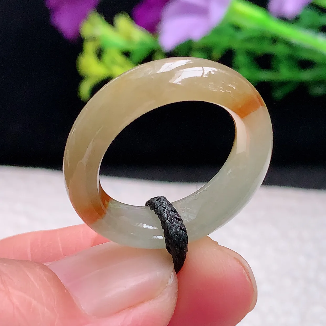 zl自然光18.5*7*4天然缅甸翡翠a 货18.5mm内径冰双彩招财玉戒指 玉指环