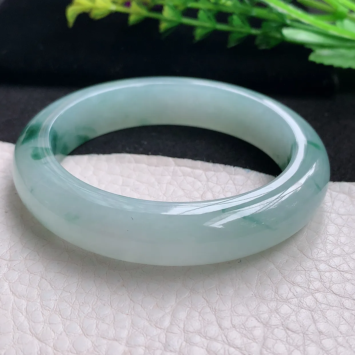 r自然光54.5*12.6*9平安镯 天然缅甸翡翠a货冰飘花厚装宽边玉手镯 玉手环