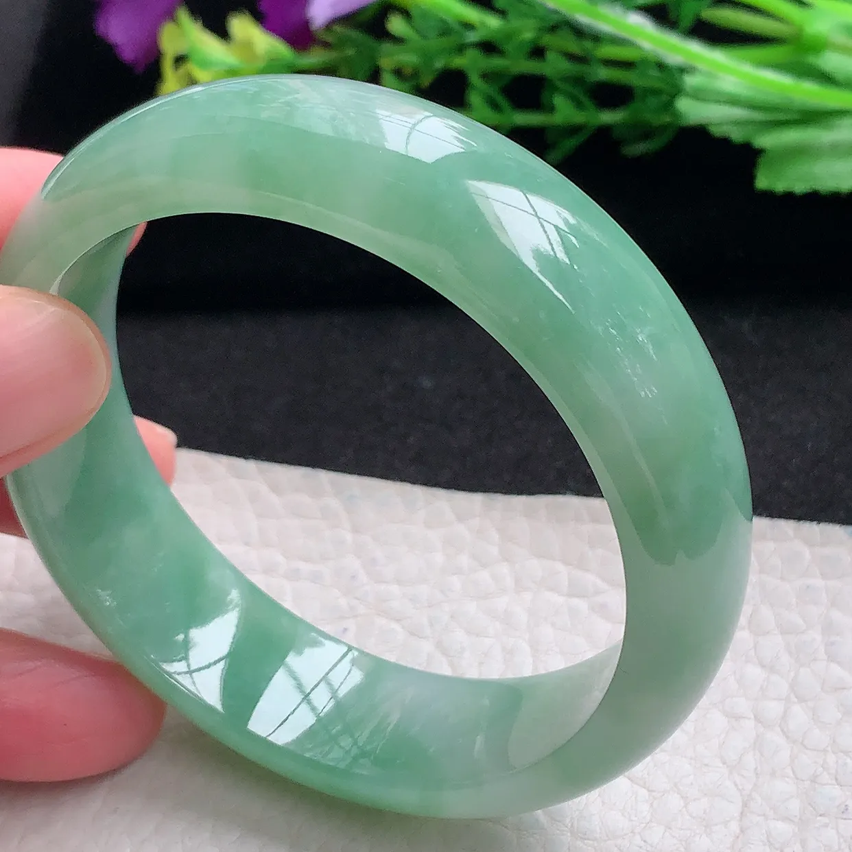 hh自然光58*16.8*7.8轮胎镯 天然缅甸翡翠a货满绿大气宽边玉手镯 玉手环