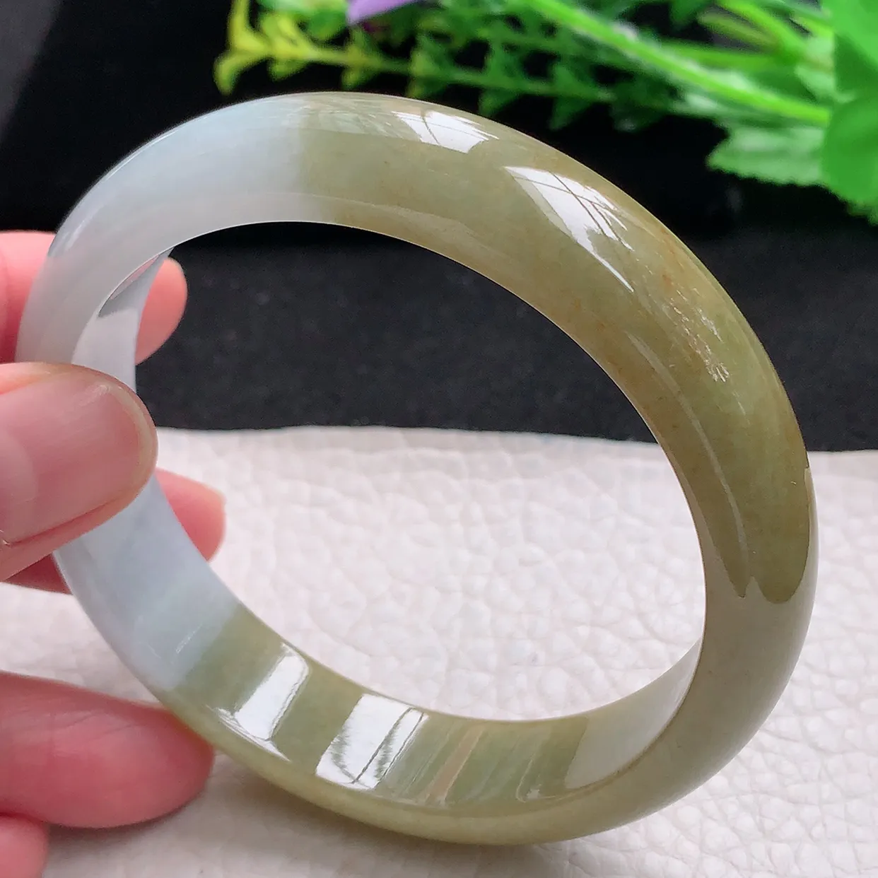 mq大圈口61.5*14.8*7.8平安镯 天然翡翠a货冰双彩宽边玉手镯 玉手环