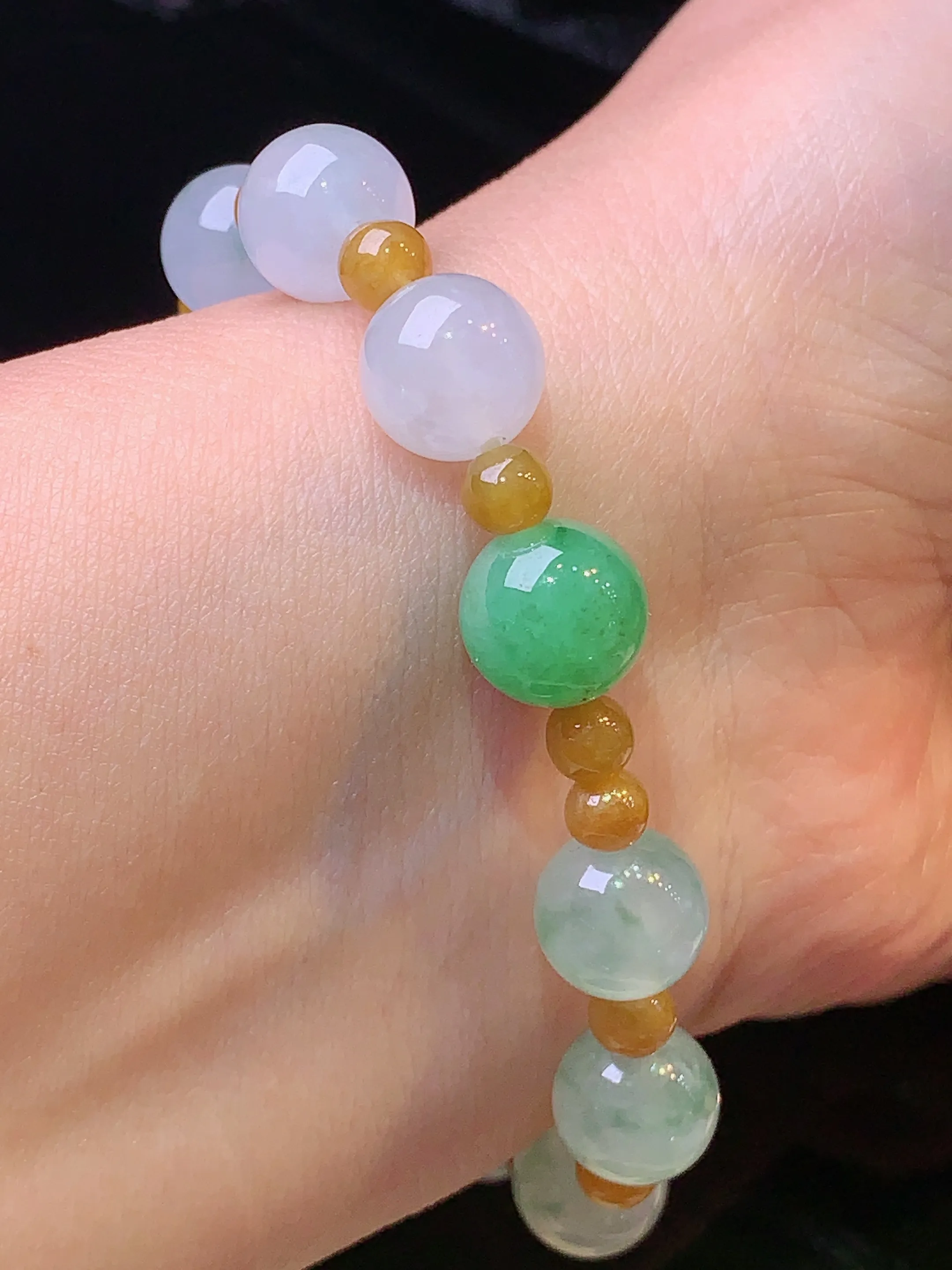 冰种圆珠手链 玉质细腻 色泽艳丽 整体尺寸10