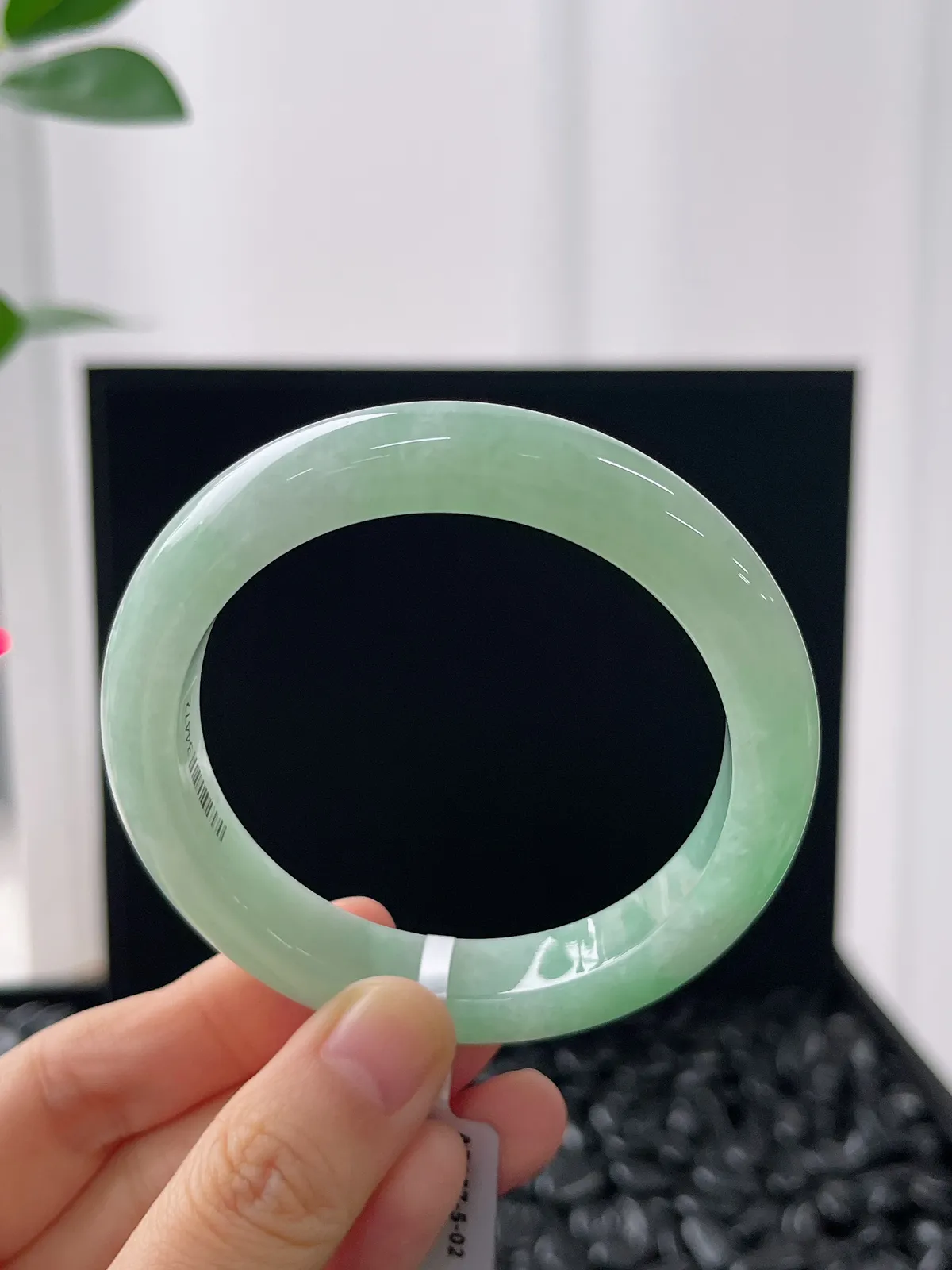 正圈55.1圈口，翡翠糯化种淡绿色手镯