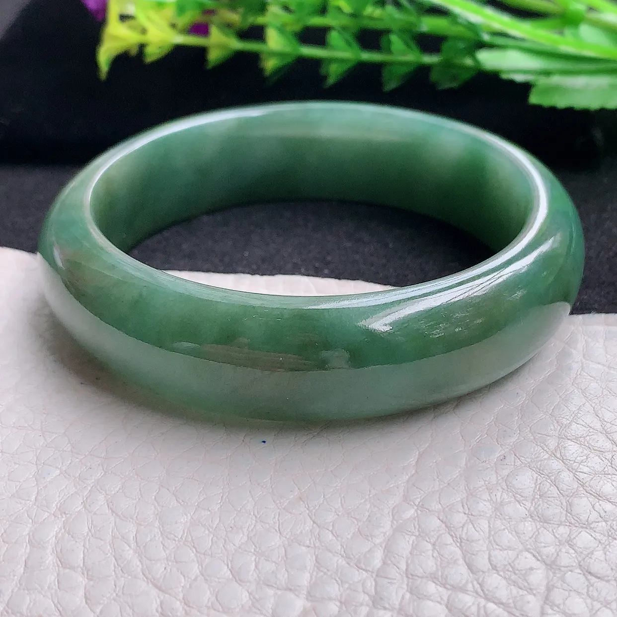 js自然光58*16*8.5轮胎镯 天然缅甸翡翠a货黄加绿大气宽边玉手镯 玉手环