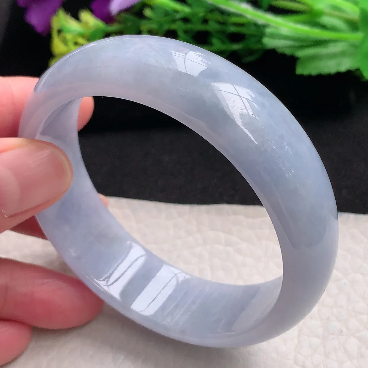 hy自然光58.5*17.8*7.2轮胎镯 天然缅甸翡翠a货紫罗兰高雅宽边玉手镯 玉手环