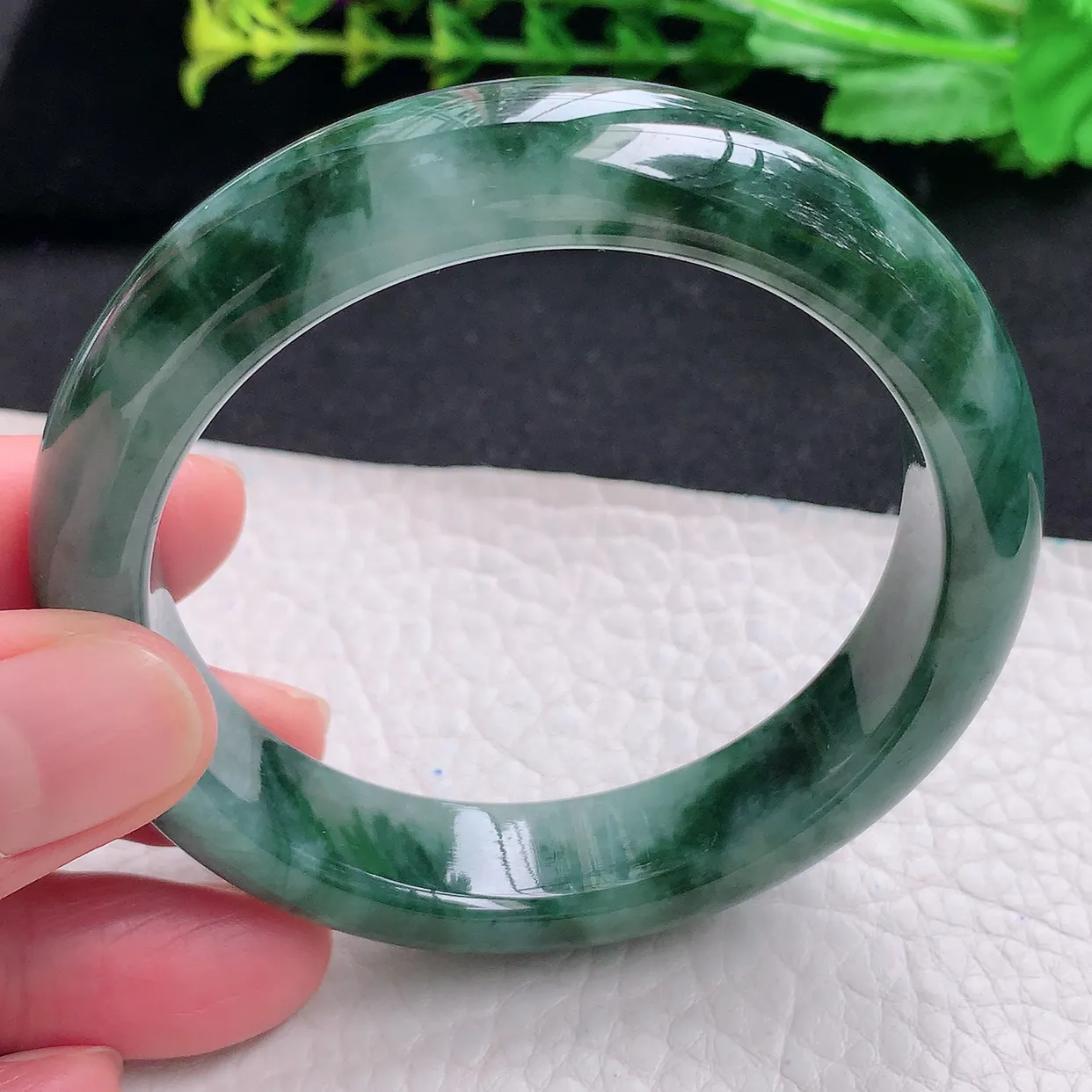 js自然光55.5*13.5*8.5平安镯 天然缅甸翡翠a货冰飘花宽边玉手镯 玉手环