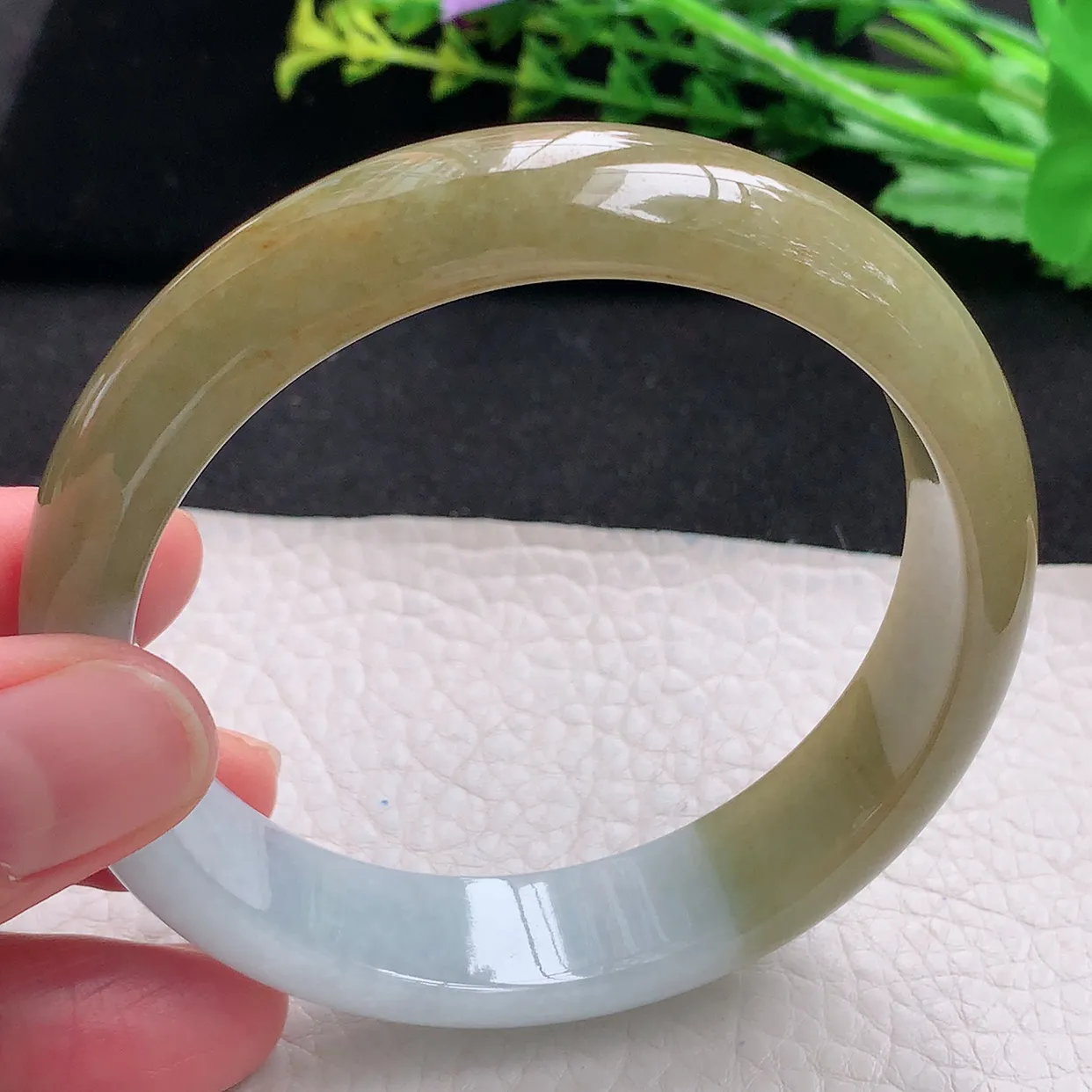 mq大圈口61.5*14.8*7.8平安镯 天然翡翠a货冰双彩宽边玉手镯 玉手环