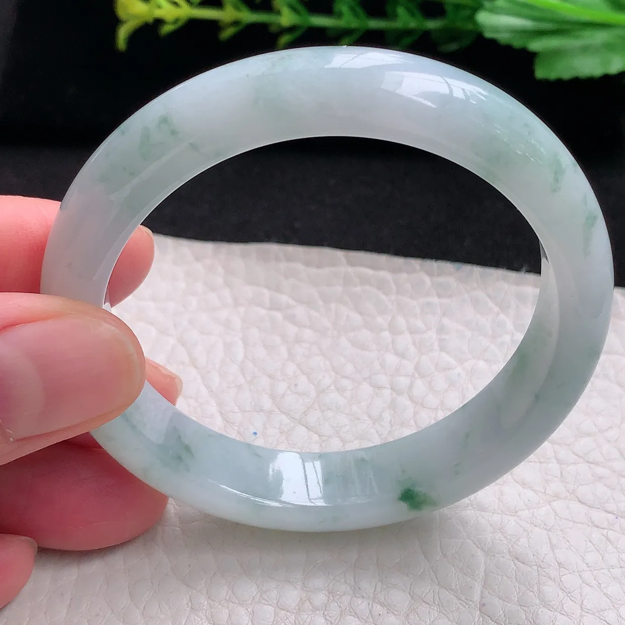 hh自然光53*11.8*7.3平安镯 天然缅甸翡翠a货冰飘花秀气宽边玉手镯 玉手环