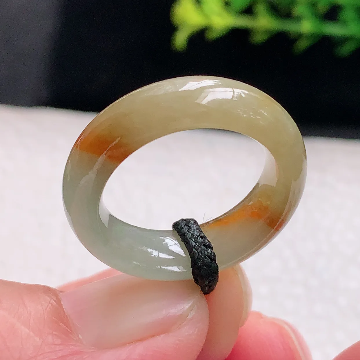 zl自然光18.5*7*4天然缅甸翡翠a 货18.5mm内径冰双彩招财玉戒指 玉指环