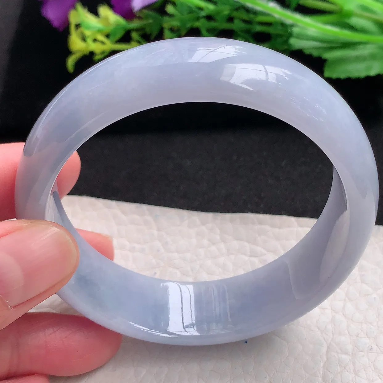 hy自然光58.5*17.8*7.2轮胎镯 天然缅甸翡翠a货紫罗兰高雅宽边玉手镯 玉手环