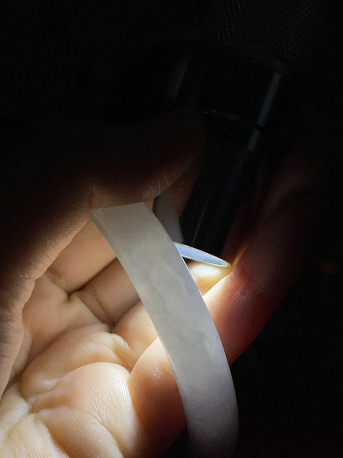 圆镯53.4圈口，翡翠冰糯种春带彩手镯