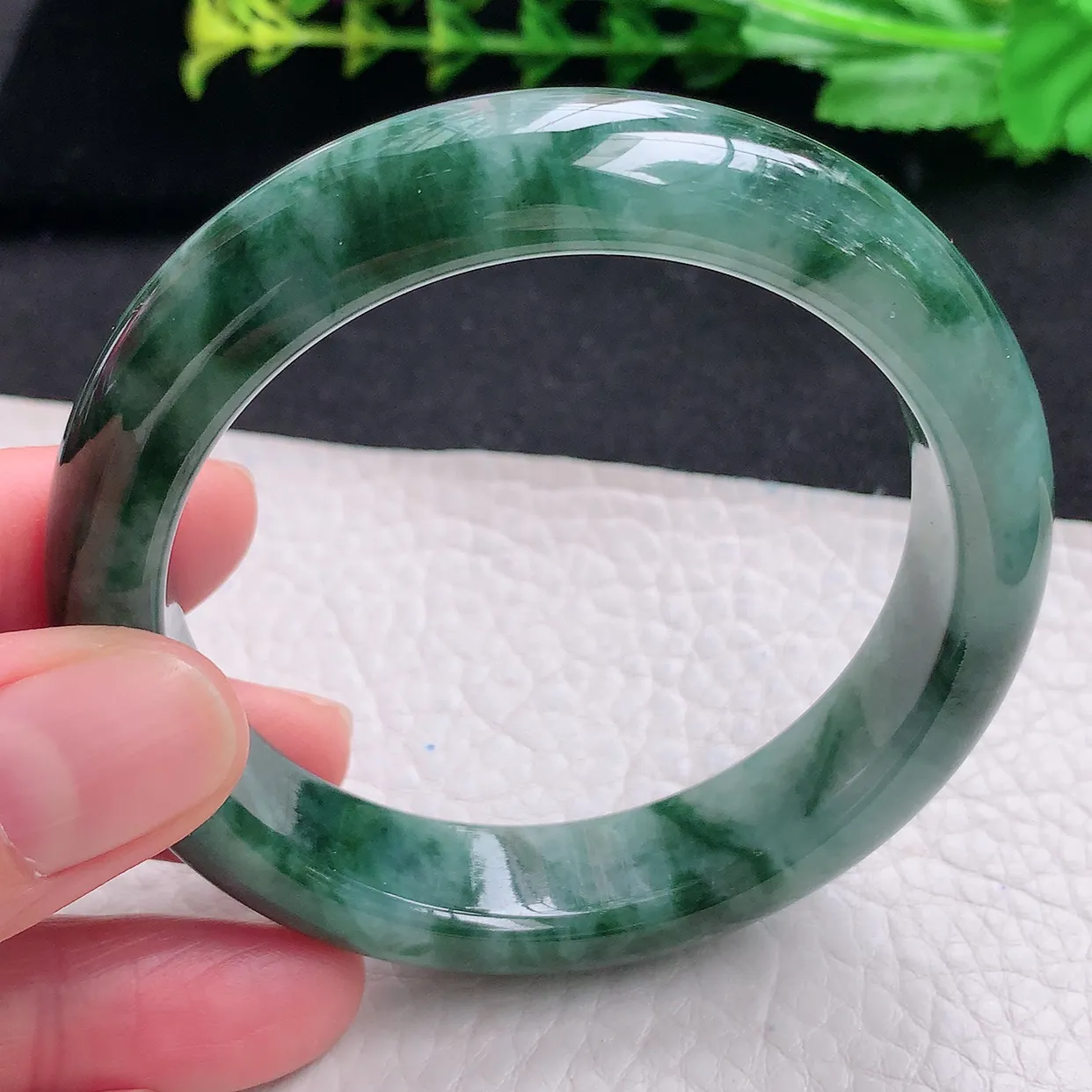 js自然光55.5*13.5*8.5平安镯 天然缅甸翡翠a货冰飘花宽边玉手镯 玉手环