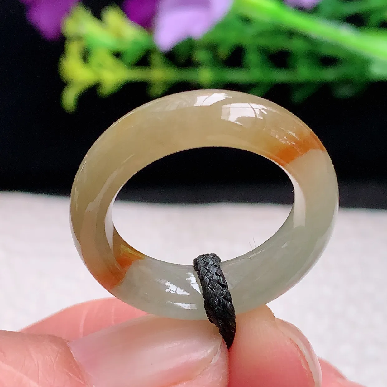 zl自然光18.5*7*4天然缅甸翡翠a 货18.5mm内径冰双彩招财玉戒指 玉指环