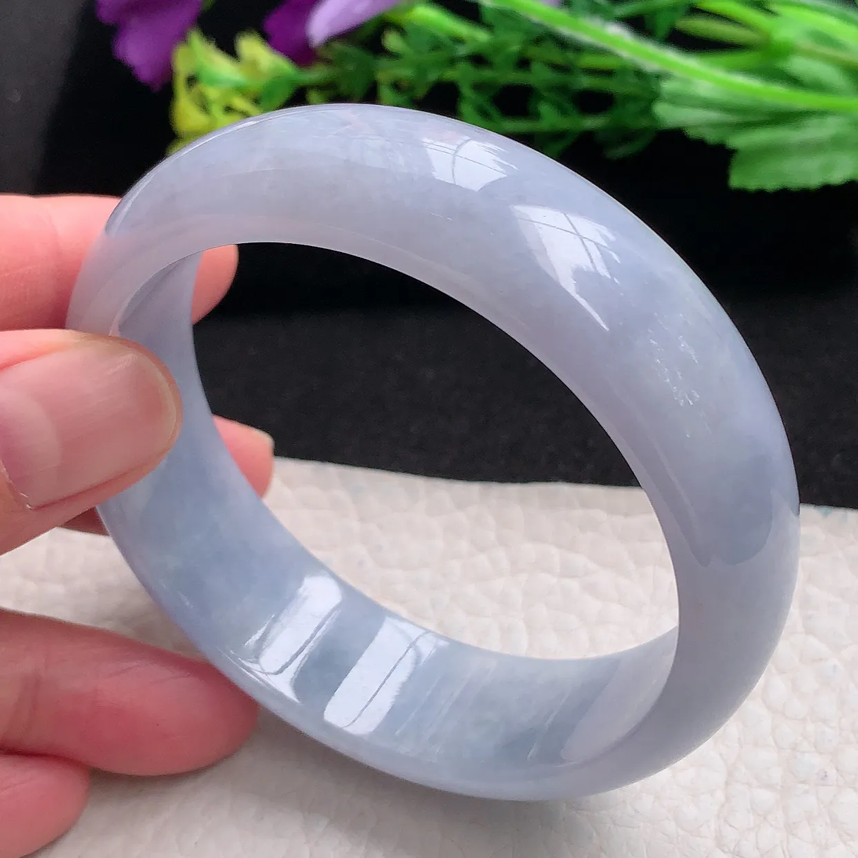 hy自然光58.5*17.8*7.2轮胎镯 天然缅甸翡翠a货紫罗兰高雅宽边玉手镯 玉手环