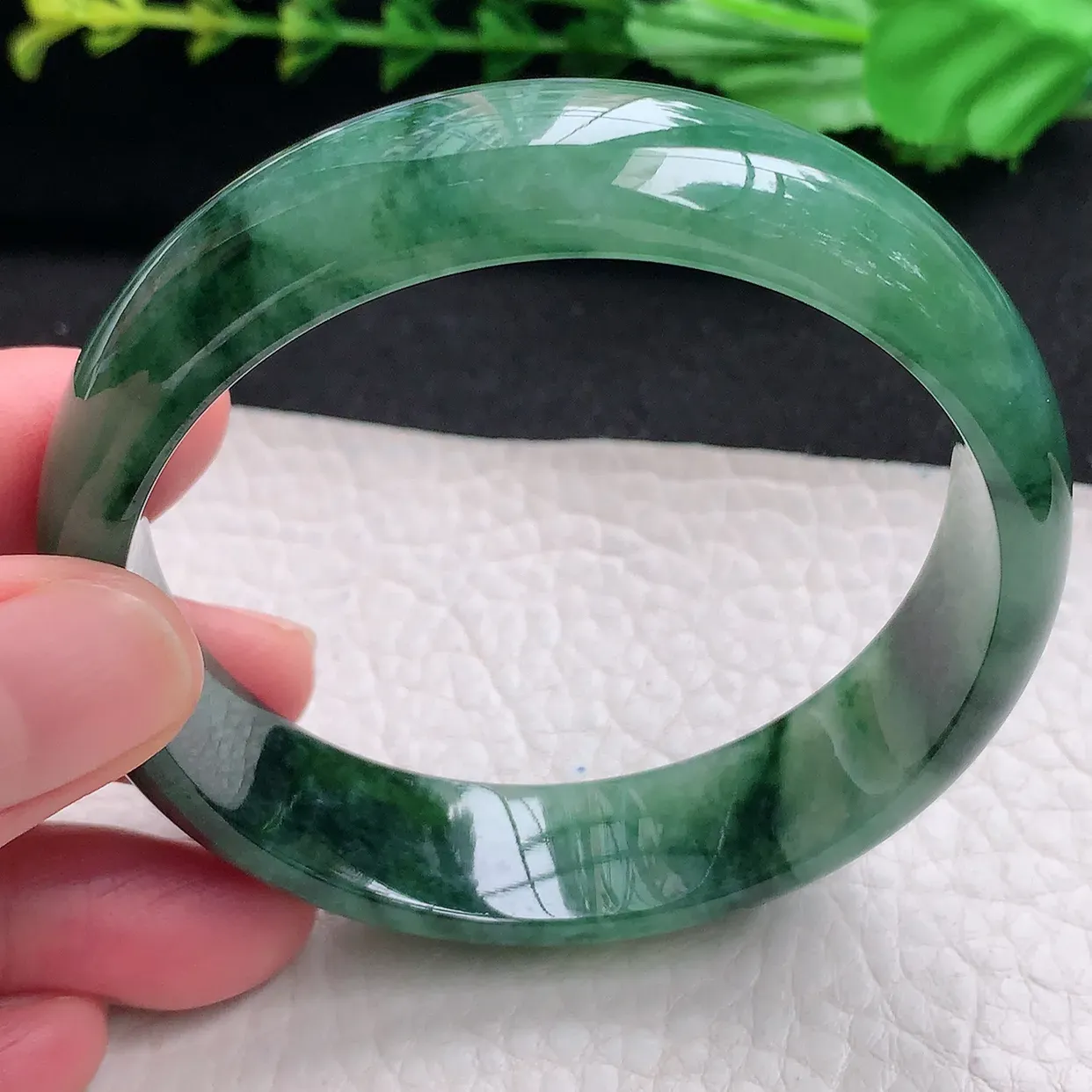 hy自然光58*15*6.6轮胎镯 天然缅甸翡翠a货冰油飘花宽边玉手镯 玉手环