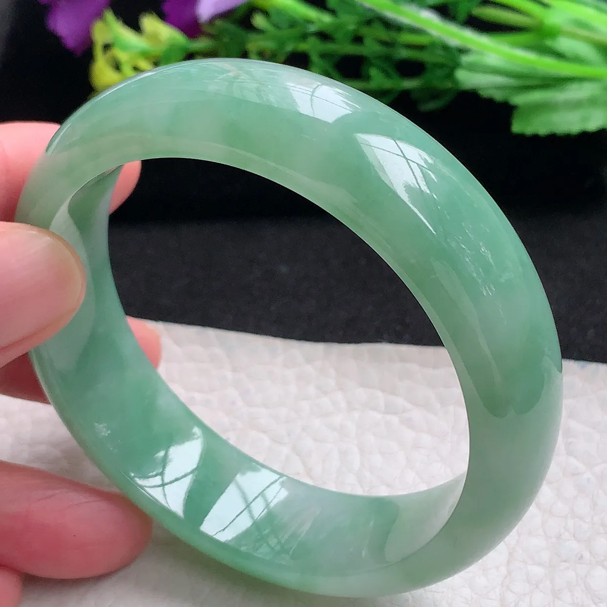 hh自然光58*16.8*7.8轮胎镯 天然缅甸翡翠a货满绿大气宽边玉手镯 玉手环