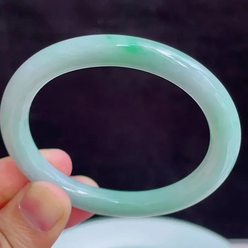 54圈贵妃天然翡翠A货淡紫玉手镯好种水春彩水润手镯32.08g