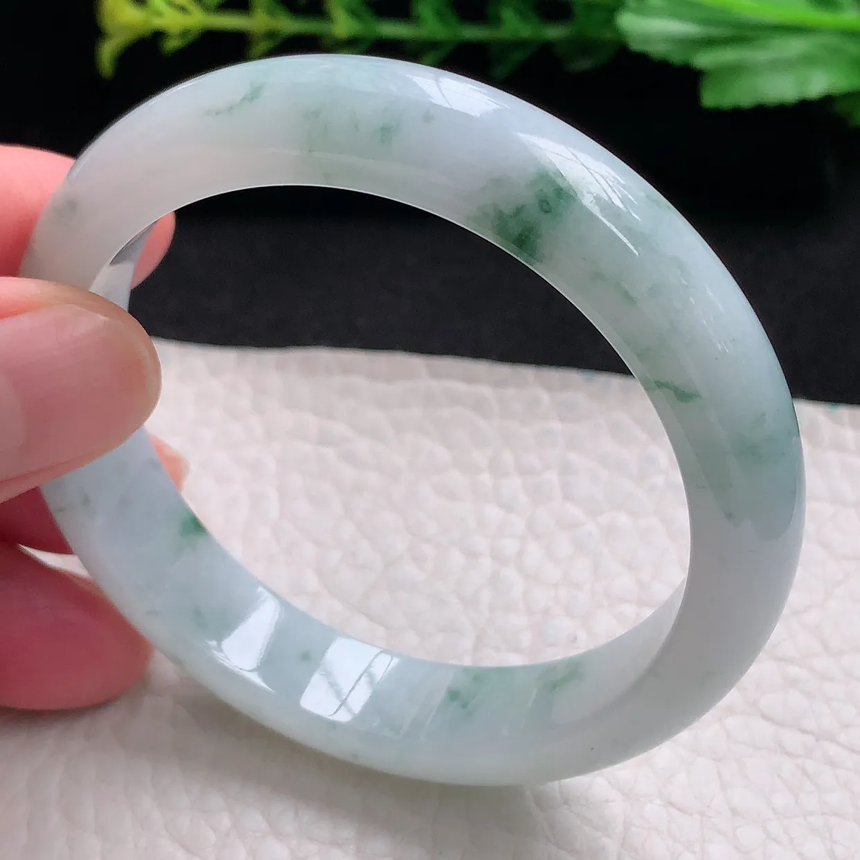 hy自然光53*11.8*7.3平安镯 天然缅甸翡翠a货冰飘花秀气宽边玉手镯 玉手环