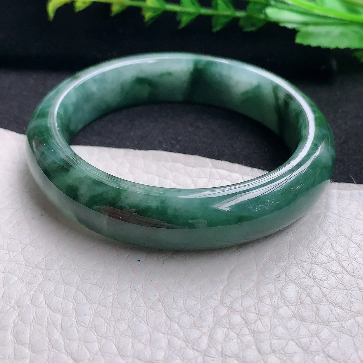 js自然光55.5*13.5*8.5平安镯 天然缅甸翡翠a货冰飘花宽边玉手镯 玉手环