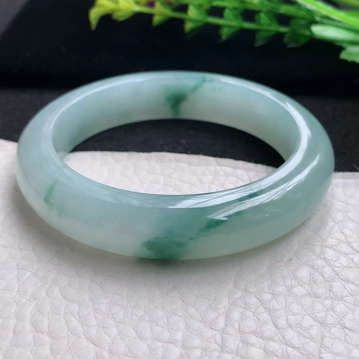 r自然光54.5*12.6*9平安镯 天然缅甸翡翠a货冰飘花厚装宽边玉手镯 玉手环